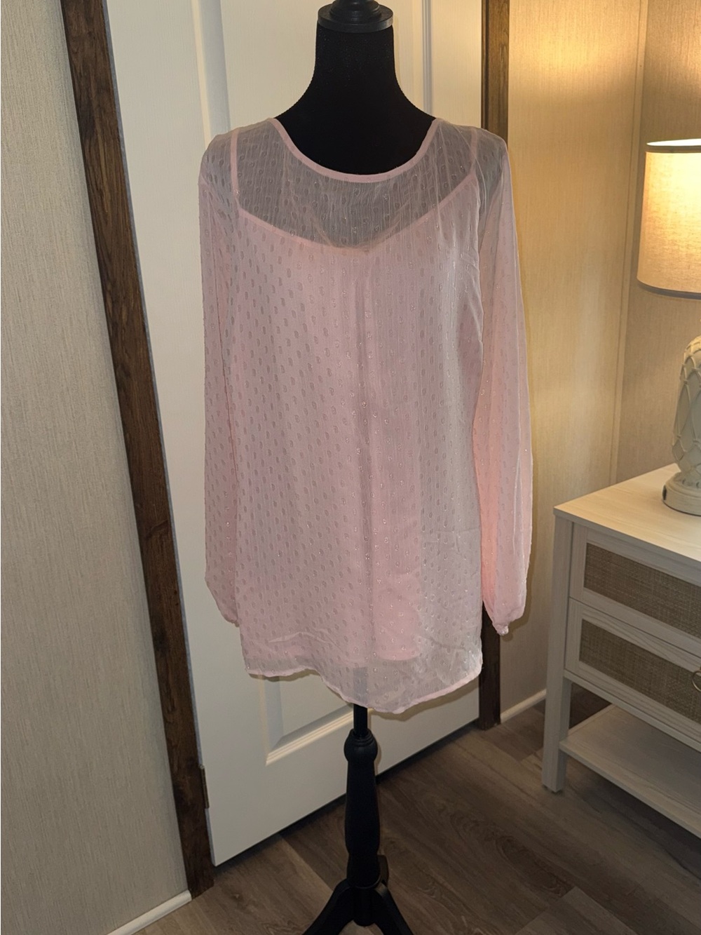 Ava & Viv Light Pink Sheer Long-Sleeve Blouse With Matching Shell